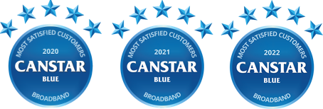 Canstar blue award logo for most satisfied customers 2020, broadband, 5 stars